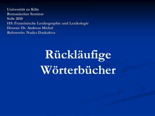 Rückläufige Wörterbücher