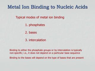 Metal Ion Binding to Nucleic Acids