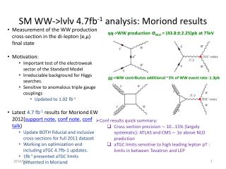 SM WW-&gt;lνlν 4.7fb -1 analysis: Moriond results