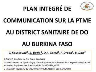 PLAN INTEGRÉ DE COMMUNICATION SUR LA PTME AU DISTRICT SANITAIRE DE DO AU BURKINA FASO