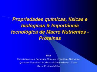 IFRJ Especialização em Segurança Alimentar e Qualidade Nutricional