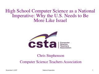High School Computer Science as a National Imperative: Why the U.S. Needs to Be More Like Israel