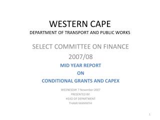 WESTERN CAPE DEPARTMENT OF TRANSPORT AND PUBLIC WORKS