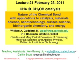 Lecture 21 February 23, 2011 CH4  CH 3 OH catalysis