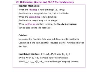 Ch 18 Chemical Kinetics and Ch 12 Thermodynamics