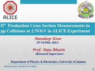 D + Production Cross Section Measurements in pp Collisions at 2.76TeV in ALICE Experiment