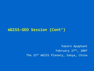 WGISS-GEO Session (Cont’)