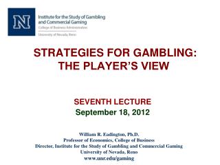 STRATEGIES FOR GAMBLING: THE PLAYER’S VIEW