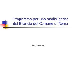 Programma per una analisi critica del Bilancio del Comune di Roma