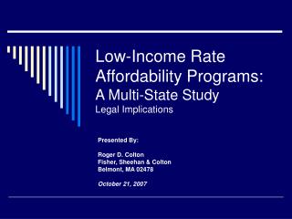 Low-Income Rate Affordability Programs: A Multi-State Study Legal Implications