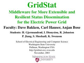 Faculty: Dave Bakken, Carl Hauser, Anjan Bose