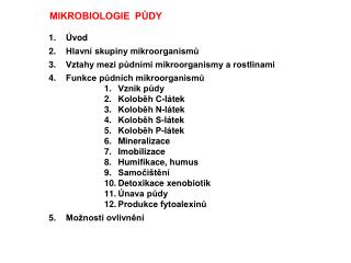 MIKROBIOLOGIE PŮDY Úvod Hlavní skupiny mikroorganismů