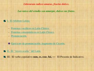 Litterarum radices amaras, fructus dulces. Las raíces del estudio son amargas, dulces sus frutos.