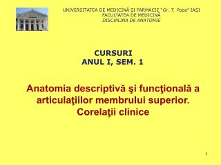 Anatomia descriptivă şi funcţională a articulaţiilor membrului superior. Corelaţii clinice
