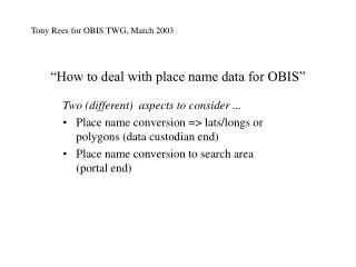 “How to deal with place name data for OBIS”