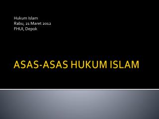 ASAS-ASAS HUKUM ISLAM