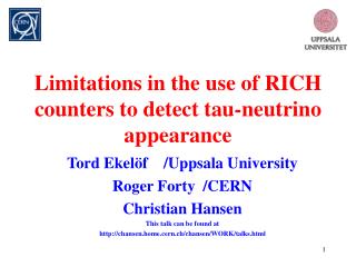 Limitations in the use of RICH counters to detect tau-neutrino appearance