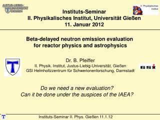 Instituts-Seminar II. Phys. Gießen 11.1.12