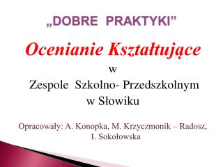 Ocenianie Kształtujące w Zespole Szkolno- Przedszkolnym w Słowiku