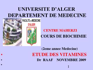 UNIVERSITE D’ALGER DEPARTEMENT DE MEDECINE