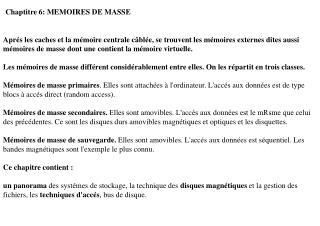 Chaptitre 6: MEMOIRES DE MASSE