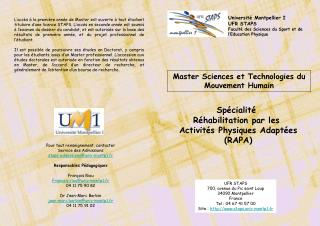 Master Sciences et Technologies du Mouvement Humain