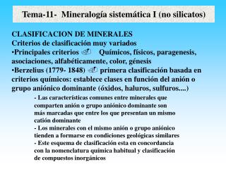 Tema-11- Mineralogía sistemática I (no silicatos)