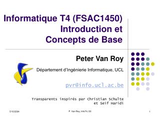 Informatique T4 (FSAC1450) Introduction et Concepts de Base