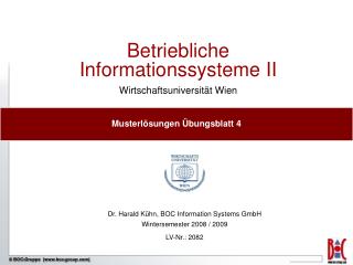 Betriebliche Informationssysteme II Wirtschaftsuniversität Wien