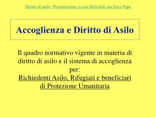 Accoglienza e Diritto di Asilo