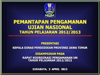 PEMAN TAPAN PENGAMANAN UJIAN NASIONAL TAHUN PELAJARAN 201 2 /201 3 PRESENTASI