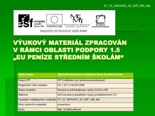 Výukový materiál zpracován v rámci oblasti podpory 1.5 „EU peníze středním školám“