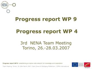 Progress report WP 9 Progress report WP 4 3rd NENA Team Meeting Torino, 26.-28.03.2007