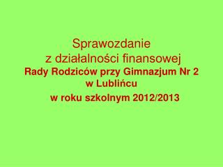 Przychody w roku szkolnym 2012/2013
