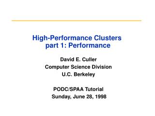High-Performance Clusters part 1: Performance