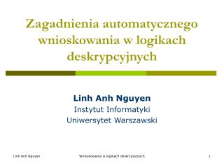 Zagadnienia automatycznego wnioskowania w logikach deskrypcyjnych