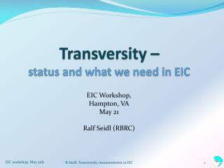 Transversity – status and what we need in EIC