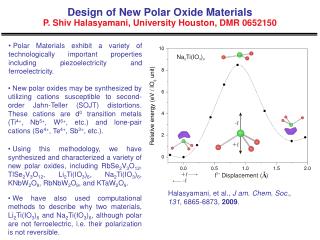 Design of New Polar Oxide Materials P. Shiv Halasyamani, University Houston, DMR 0652150