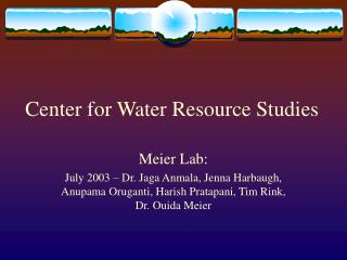 Center for Water Resource Studies