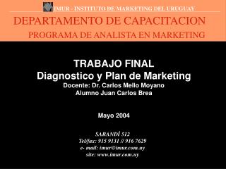 DEPARTAMENTO DE CAPACITACION PROGRAMA DE ANALISTA EN MARKETING