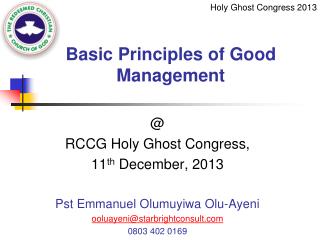 Basic Principles of Good Management