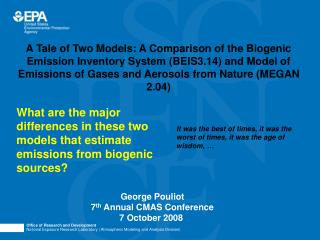 George Pouliot 7 th Annual CMAS Conference 7 October 2008