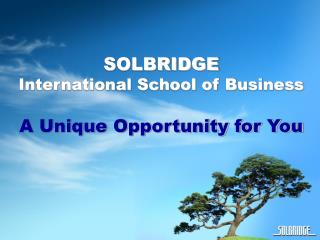SOLBRIDGE International School of Business A Unique Opportunity for You