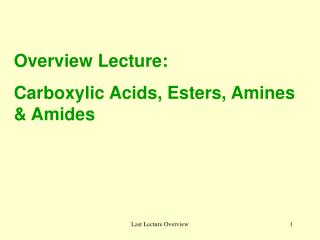 Overview Lecture: Carboxylic Acids, Esters, Amines &amp; Amides