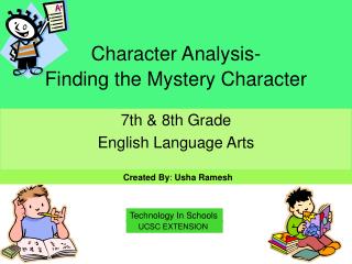 Character Analysis- Finding the Mystery Character