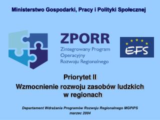 Priorytet II Wzmocnienie rozwoju zasobów ludzkich w regionach