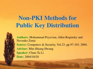 Non-PKI Methods for Public Key Distribution