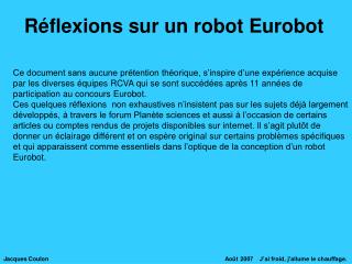 Réflexions sur un robot Eurobot