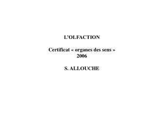 L’OLFACTION Certificat « organes des sens » 2006 S. ALLOUCHE