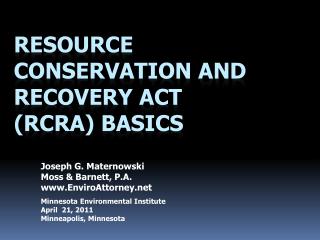 Resource Conservation and Recovery Act (RCRA) Basics